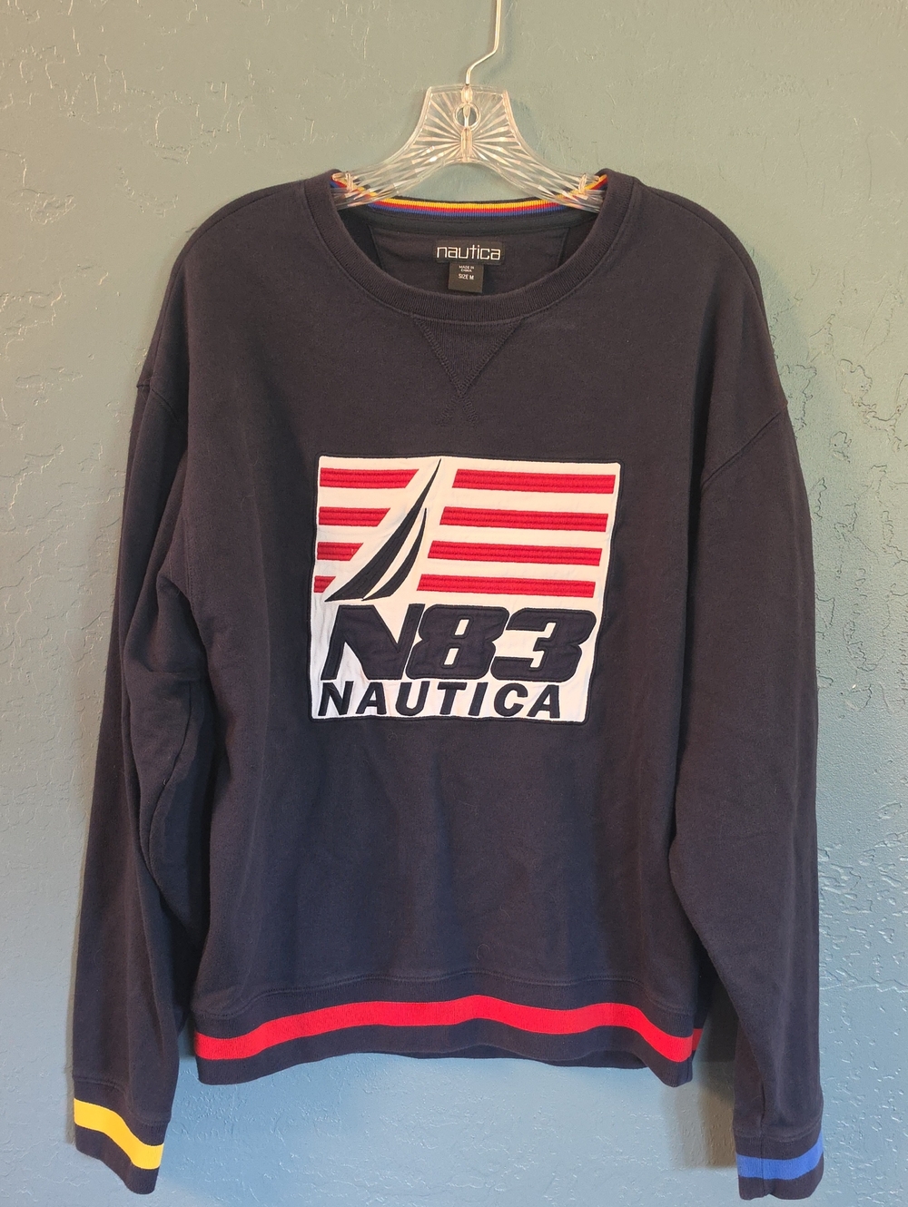Nautica N83 Navy Crewneck Sweater with Red and Multicolor Accents